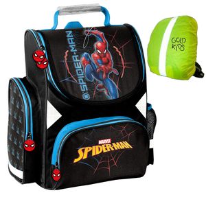 Schulrucksack Schulranzen Spiderman Marvel Spider-man ergonomischer Ranzen Tornister Schulltasche Mädchen Jungen inkl. Regenschutz