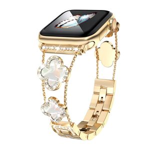 Diamant-Metallband verleiht Ihrer Uhr Glanz – kompatibel mit Apple Watch Series SE1-8 – Clover ist schlicht und stilvoll, passend für Damen,42/44/45MM,Damen,gold,Edelstahl