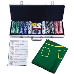 COSTWAY Pokerset Pokerkoffer 500 Laser-Chips Alukoffer Alu Pokerkoffer + Tuch + 2 Pokerdecks