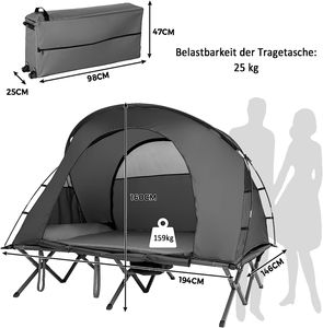 COSTWAY 4in1 Campingzelt Set faltbar für 1-2 Personen mit aufblasbare Matratze Tragetasche Abdeckung & erhöhtem Campingbett & Zelt Kuppelzelt 160kg belastbar