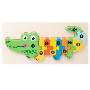 3D Verkehr Tier Dinosaurier Puzzle Blöcke mit numerischen Eingabeaufforderungen, geeignet für Kinder im Alter von 18 Monate und höher,Krokodil
