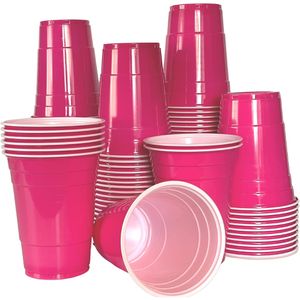 Pink Cups 100 Pack - Pinke Party-Becher - Beer-Pong American Party-Cups Original 500 ml - Student & Geburtstag | 16oz Große Plastik-Becher |