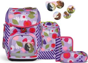 Ergobag Schulranzen-Set Cubo BlütenzauBär5-teilig, ergonomisch, höhenverstellbar