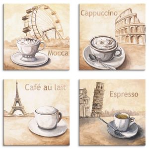 ARTland Leinwandbilder Set, 4tlg. Mocca Cappuccino Café au lait Espresso Größe: 20x20 cm