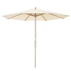 COSTWAY 300x258cm Slunečník s 8 vzpěrami Zahradní slunečník Sklápěcí deštník na trhu Slunečník na terasu Lanový systém Dřevěný slunečník béžový
