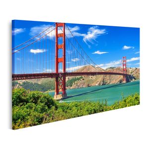 Bild Bilder auf Leinwand Golden Gate Bridge Lebendige Tageslandschaft San Francisco Wandbild Poster Leinwandbild QAYE