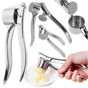 Knoblauchpresse Knoblauchschneider Garlic Press Knoblauch Crusher Praktischer Küchenhelfer mit Knoblauchschäler und Reinigungsbürste Zink Silber