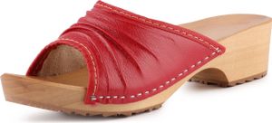 Ladeheid Damen Holzschuhe Leder Clogs Holz Sohle Holzclogs LAFA041 (Rot, 35 EU)