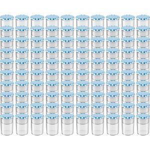 WELLGRO Einmachgläser mit Schraubdeckel - 435 ml, 8,5 x 12 cm (ØxH), Glas / Metall, blau karierte Deckel To 82, Gläser Made in Germany, verschiedene Mengen wählbar, Stückzahl:100 Stück