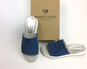 Marco Tozzi Damen Pantolette jeansblau mit dicker weißer Laufsohle 38