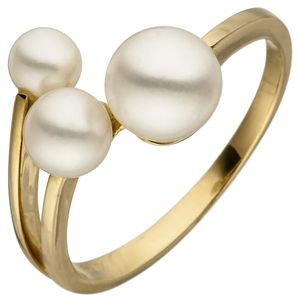 Gr. 60 Damen Ring 585 Gold Gelbgold 3 Süßwasser Perlen Perlenring