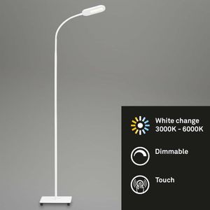 BRILONER OFFICE STEP LED Stehlampe, Touchfunktion, CCT Farbtemperatursteuerung, Dimmbar, Schwenkbar, weiß, 21 x 21 x 128 cm