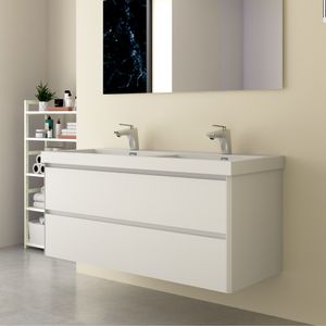 GOOM Doppelwaschtisch AVA 120 cm Hochglanz Weiß, Doppelwaschbecken mit Unterschrank und 2 Soft-Closing Schubladen, Badmöbel-Set hängend