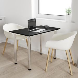 90x60 | Esszimmertisch - Esstisch - Tisch mit Chrombeinen - Küchentisch - Bürotisch | SCHWARZ