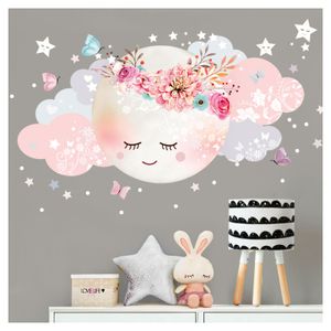 Little Deco Wandsticker Mond & Wolken I Weiß / Rosa L - 60 x 31 cm (BxH) I Kinderzimmer Wandtattoo Mädchen Baby Deko Zimmer DL246-1-L