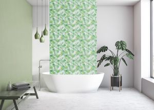 TEXMAXX Duschrollo im Grüne-Blätter-Design 140 cm breit - Duschvorhang mit Seitenzug - inkl. Zubehör (RP140-0001) in Grün