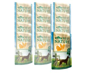 Dehner Best Nature Hundefutter, Nassfutter, für ausgewachsene Hunde, Geflügel / Reis, 12 x 150 g Beutel (1.8 kg)