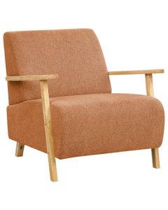 BELIANI Fotel pomarańczowy tapicerowany materiałem drewniane nóżki z podłokietnikami retro design