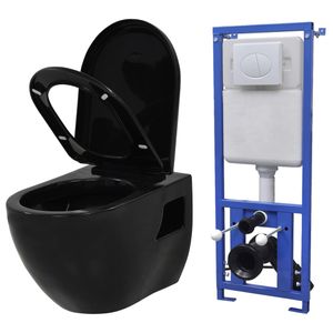 vidaXL Závesná toaleta so zabudovanou nádržkou Keramická čierna