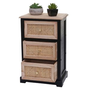 Kommode HWC-K87, Schubladenschrank Schrank, Holz Rattan 63x40x28cm  schwarz, naturfarben