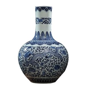 Fine Asianliving Große Chinesische Vase Porzellan Blau Weiß Drache Handbemalt D21xH53cm Dekorative Vase Blumenvase Orientalische Keramik Vase Dekoration Vase Moderne Tischdekoration Vase