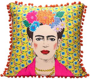 Talking Tables -  Frida Kahlo  Kissen  Bezug mit Pom Poms  Gelb