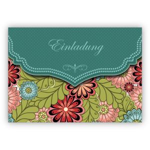 4x Edle Einladungskarte mit modernem Blumen Muster in grün zur Hochzeit, Taufe, Diner etc: Einladung