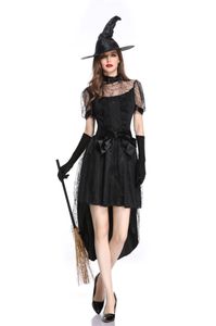 Kobaltově modré čarodějnické šaty, halloweenský kostým, čarodějnický klobouk, elegantní cosplay kostým - L