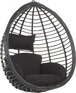 BELIANI Hängesessel Schwarz Rattan inkl. Kissen Outdoor Indoor Boho Stil