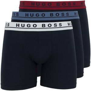 HUGO BOSS Herren Boxer Long, 3er Pack - Boxer Briefs, Logobund, Baumwolle Stretch, uni Blau S