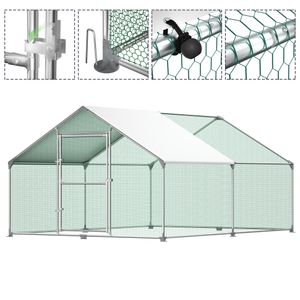 LZQ Outdoor Hühnerstall Hühnerhaus Dach Geflügelstall Verzinkter Stahlrahmen mit PE 3 x 4 x 2 m