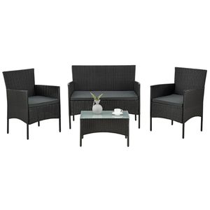 Juskys Polyrattan Gartenmöbel-Set Fort Myers - Tisch, Sofa & 2 Stühle - Schwarz Grau
