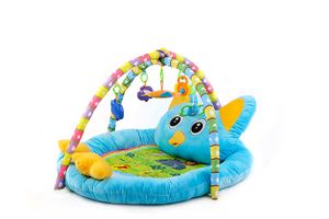 Aga4Kids Spieldecke Eule Spielmatte mit Kopfkissen ,Baby Krabbeldecke mit Spielbogen,Spieldecke mit 5 abnehmbaren Spielzeugen