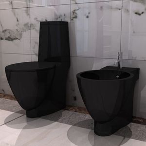 vidaXL Keramik Toilette & Bidet Set Schwarz