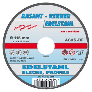 Rasant Renner Edelstahl Bleche Profile Trennscheibe 115 x 1.0 x 22.3mm
