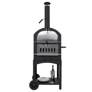 Holzkohlegrill HWC-N15, Pizzaofen Kaminofen, Grillrost Holzkohlerost Pizzastein, Stahl schwarz hochtemperaturlackiert