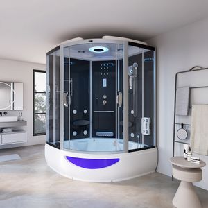 HOME DELUXE - Dampfdusche EXCLUSIVE - Schwarz, Maße: 150 x 150 x 220 cm - inkl. Radio, Regendusche und komplettem Zubehör I Dampfsauna, Badewanne, Whirlpool, Dusche