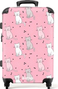 NoBoringSuitcases.com® Großer Koffer - Katze - Rosa - Muster - Katze - Haustiere - Kombinationsschloss TSA - Hartschalen Trolley 4 Rollen - 72 liter - Reisekoffer - 66 cmKoffer Mittelgroß 67x43x25 cm, 72L,