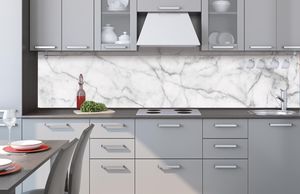 Küchenrückwand Folie selbstklebend WEISSER MARMOR 260 x 60 cm - Klebefolie - Dekofolie - Spritzschutz für Küche -