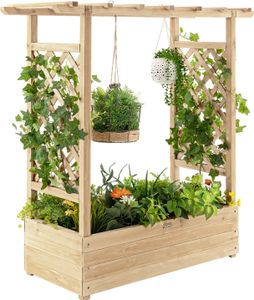 COSTWAY Hochbeet mit Rankhilfe, Rankgitter & hängendem Dach, Pflanzkasten, Blumenkasten Pflanzgefäß für Kletterpflanzen, hängende Körbe Natur COSTWAY Hochbeet mit Rankhilfe, Rankgitter & hängendem Dach, Pflanzkasten, Blumenkasten Pflanzgefäß für Kletterpflanzen, hängende Körbe Natur