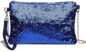 Miss Lulu Mini Pailletten Clutch Umhängetasche Damen Blau