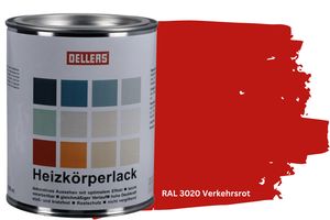 OELLERS Heizkörperlack DIY 1L RAL 3020 Verkehrsrot Heizungsfarbe Heizungslack Heizkörperfarbe