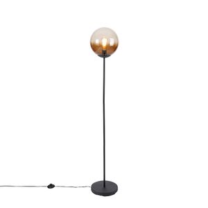 QAZQA - Art Deco Art Deco Stehlampe schwarz mit braunem Glas - Pallon I Wohnzimmer I Schlafzimmer - Länglich - LED geeignet E27