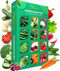 Gemüsesamen Set - 12 Sorten Samen - Saatgut Sortiment - Anzuchtset für Gemüsepflanzen - Geschenkset - Tomaten, Gurken, Radieschen, Zucchini, Paprika und mehr