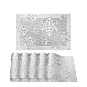 prostírání (6 ks) Vánoční prostírání PVC protiskluzové tepelně odolné omyvatelné vánoční prostírání, stříbrná sněhová vločka, obdélníkové, 6 ks