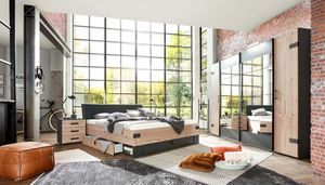 Stockholm Schlafzimmer Komplettset Weißtanne / Dunkelgrau 3, LED-Beleuchtung:mit LED-Beleuchtung