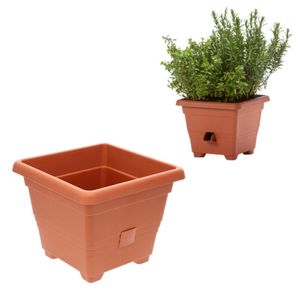 Pflanzkübel mit Wasserspeicher Blumentopf Blumenkübel Groß Außen Pflanzkasten Pflanzgefäß Outdoor Pflanztrog 25x25 cm terrakotta