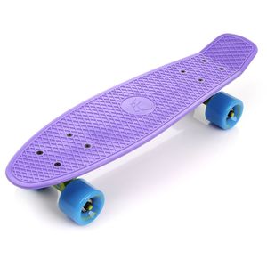 Skateboard Komplette 22" Mini Cruiser Board Retro Komplettboard für Anfänger Kinder Jugendliche Erwachsene, 56x15cm Meteor violett/neonblau/neongelb