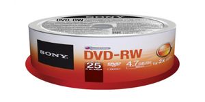 Sony 25DMW47SPM, 4,7 GB, DVD-RW, 25 Stück(e), 120 min, 120 mm