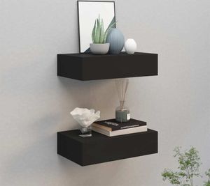 vidaXL Wandregale mit Schubladen 2 Stk. Schwarz 40x23,5x10 cm MDF